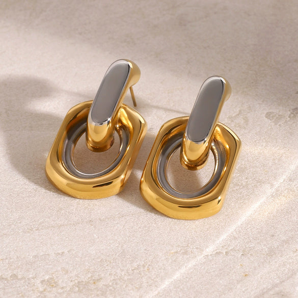 Stainless Steel Geometric Double Trapezoidal Electroplated Women's Fashion Earrings