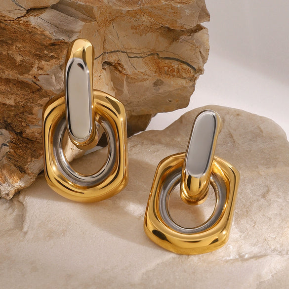Stainless Steel Geometric Double Trapezoidal Electroplated Women's Fashion Earrings