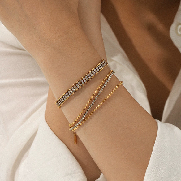 Stainless Steel Geometric Doublelayer White Zircon Inlaid Bracelet Hand Jewelry