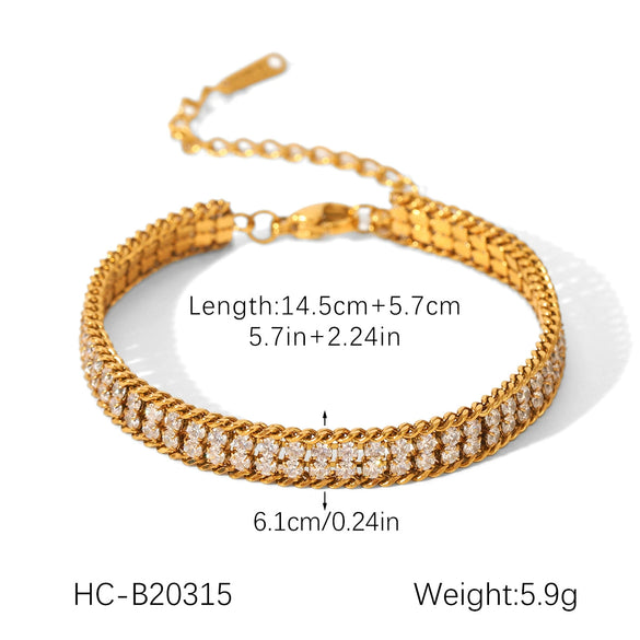 Stainless Steel Geometric Doublelayer White Zircon Inlaid Bracelet Hand Jewelry