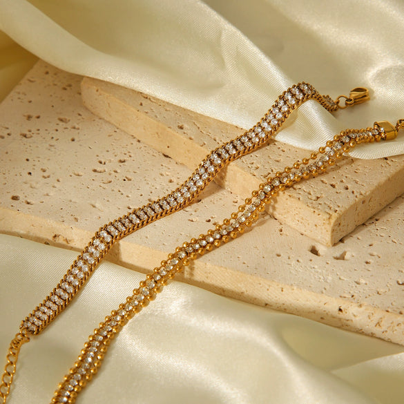 Stainless Steel Geometric Doublelayer White Zircon Inlaid Bracelet Hand Jewelry