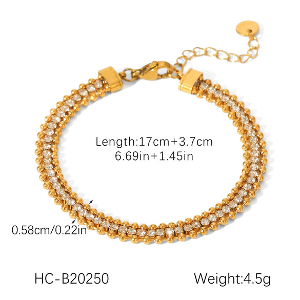 Stainless Steel Geometric Doublelayer White Zircon Inlaid Bracelet Hand Jewelry