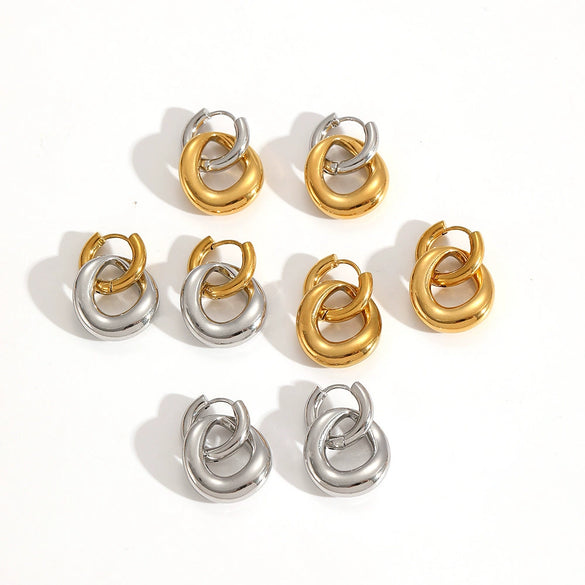 Stainless Steel Geometric Doublering Electroplated Women's Personality Earrings