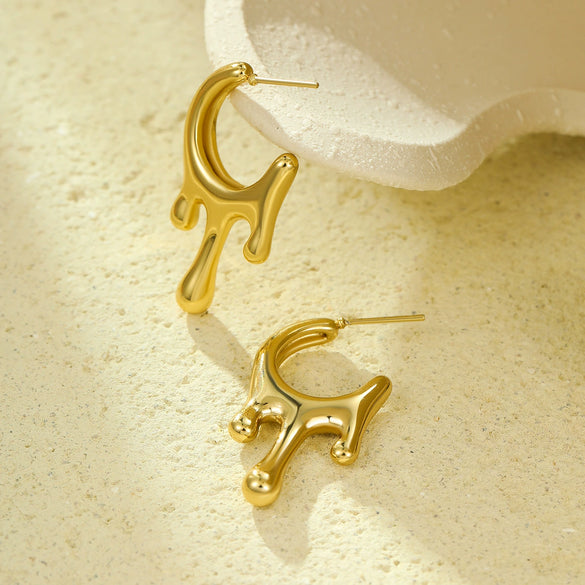 Stainless Steel Geometric Drop Earrings Vacuum Plated 18K Gold For Women