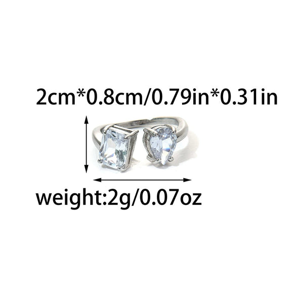 Stainless Steel Geometric Drop Shape Diamond Inlaid Opening Ring Electroplated Women's Jewelry