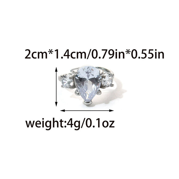 Stainless Steel Geometric Drop Shape Diamond Inlaid Opening Ring Electroplated Women's Jewelry