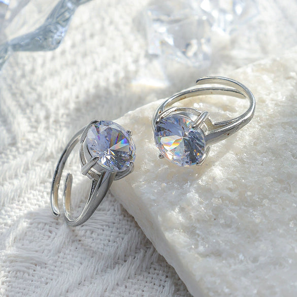 Stainless Steel Geometric Drop Shape Diamond Inlaid Opening Ring Electroplated Women's Jewelry