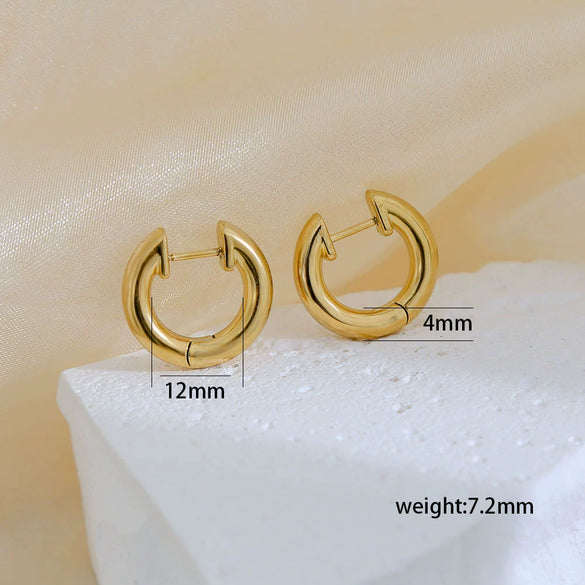 Stainless Steel Geometric Earrings And Ring With 18K Real Gold Electroplating And Electrophoresis For Women