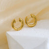 Stainless Steel Geometric Earrings And Ring With 18K Real Gold Electroplating And Electrophoresis For Women