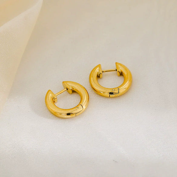 Stainless Steel Geometric Earrings And Ring With 18K Real Gold Electroplating And Electrophoresis For Women