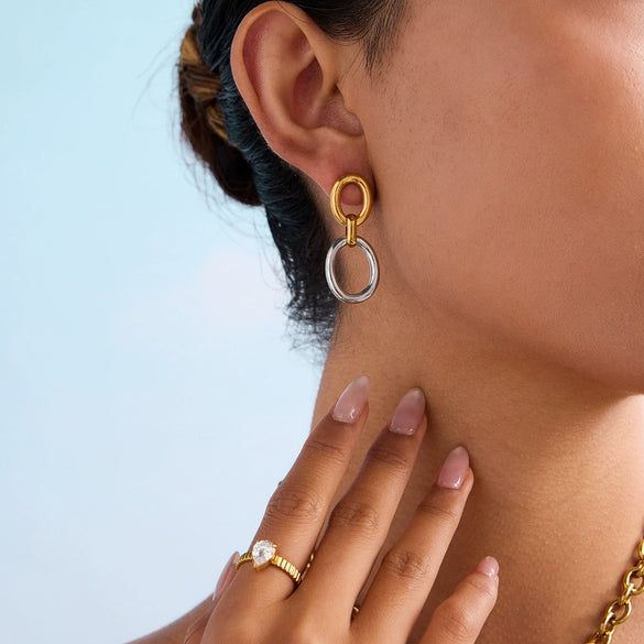 Stainless Steel Geometric Earrings Electroplated Light Luxury Highend Niche Design For Women