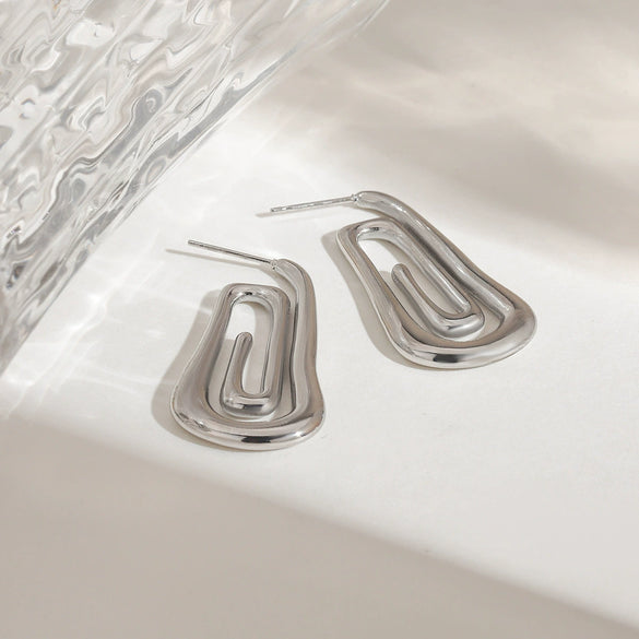 Stainless Steel Geometric Earrings For Women With Electroplating
