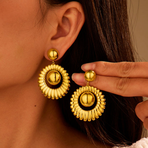 Stainless Steel Geometric Earrings Plated With 18K Gold And Silver French Retro Style Women's Fashion Jewelry