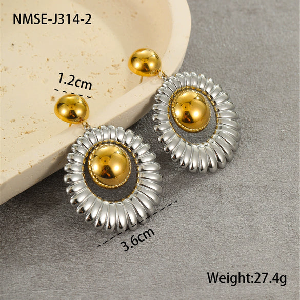 Stainless Steel Geometric Earrings Plated With 18K Gold And Silver French Retro Style Women's Fashion Jewelry