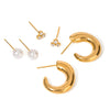 Stainless Steel Geometric Earrings Threepiece Set Electroplated Women's Jewelry