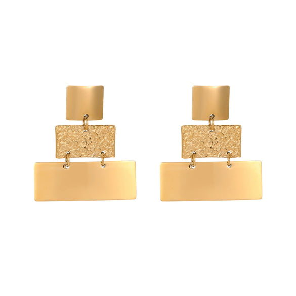 Stainless Steel Geometric Earrings With Electroplating Light Luxury Three Layer Stitching Style For Women