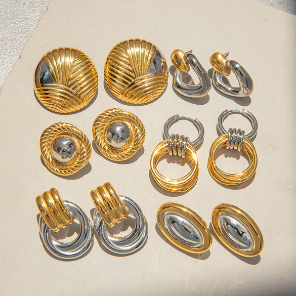 Stainless Steel Geometric Earrings With Electroplating Treatment