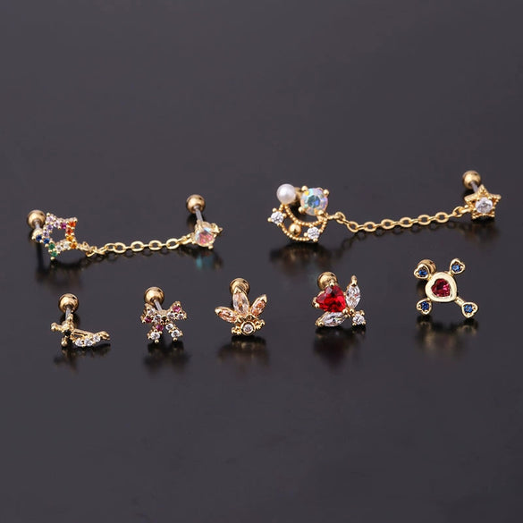 Stainless Steel Geometric Electroplated Ear Bone Screw Ball Piercing Earring