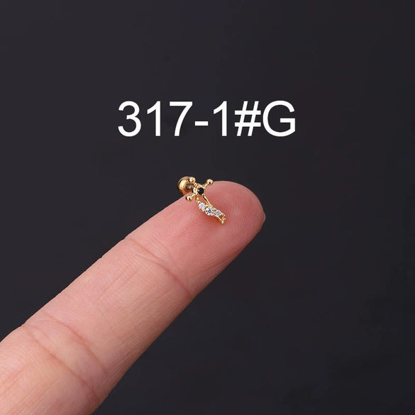 Stainless Steel Geometric Electroplated Ear Bone Screw Ball Piercing Earring