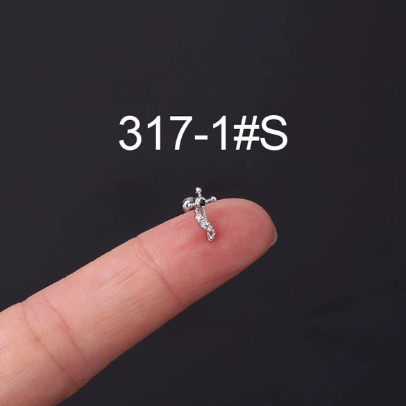 Stainless Steel Geometric Electroplated Ear Bone Screw Ball Piercing Earring