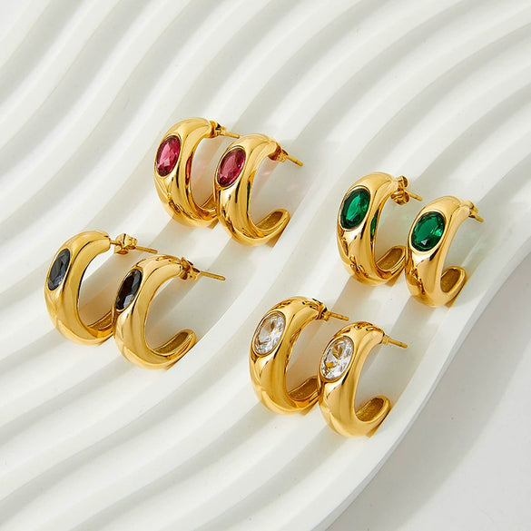 Stainless Steel Geometric Electroplated Earrings For Women
