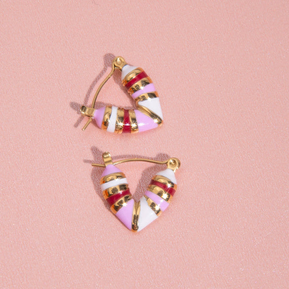 Stainless Steel Geometric Electroplated Light Luxury Pink Oil Dropping Women's Earrings