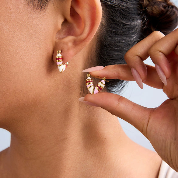 Stainless Steel Geometric Electroplated Light Luxury Pink Oil Dropping Women's Earrings