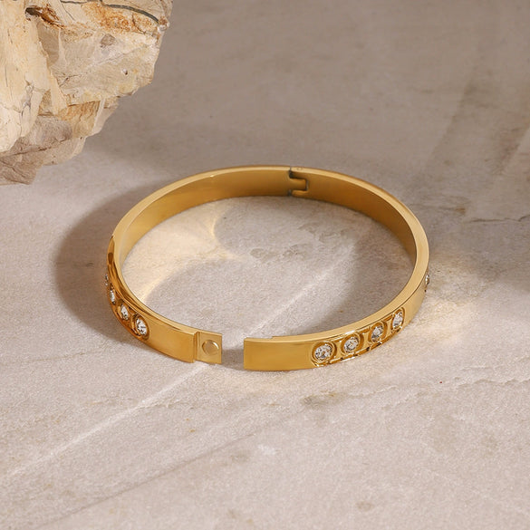 Stainless Steel Geometric Electroplated Rhinestone Buckle Bracelet