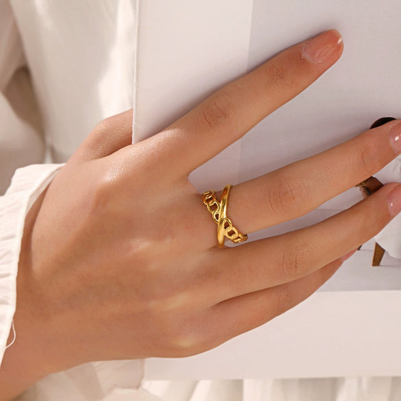 Stainless Steel Geometric Electroplated Ring For Women