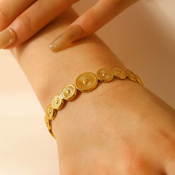 Stainless Steel Geometric Electroplated Wide Face Spring Open Bracelet