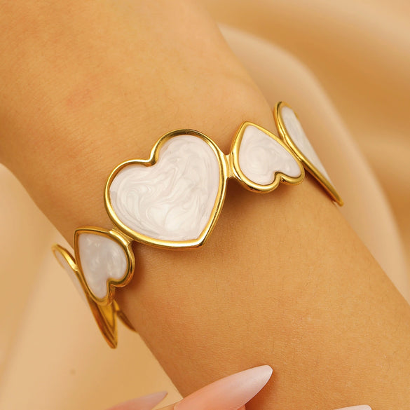 Stainless Steel Geometric Electroplated Wide Face Spring Open Bracelet