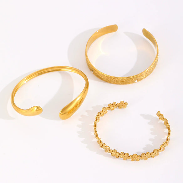 Stainless Steel Geometric Electroplated Wide Face Spring Open Bracelet