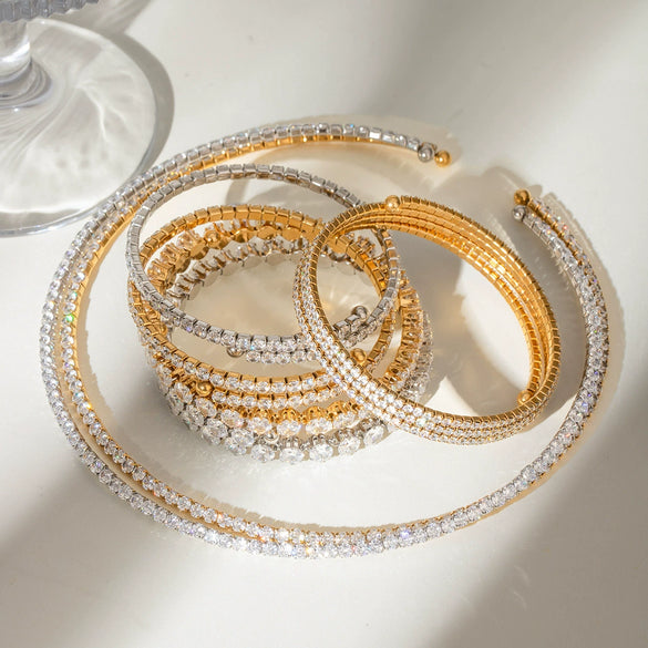 Stainless Steel Geometric Electroplated Zircon Opening Bracelet Jewelry