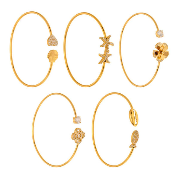 316L Stainless Steel Geometric Electroplating Starfish Flower Shell Open Thin Circle Bracelet Hand Jewelry