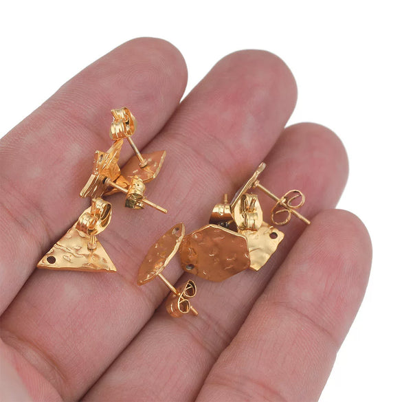 Stainless Steel Geometric Embossed Earring Piece Jewelry Accessories For Earrings Making With Electroplating And 18K Gold Plating