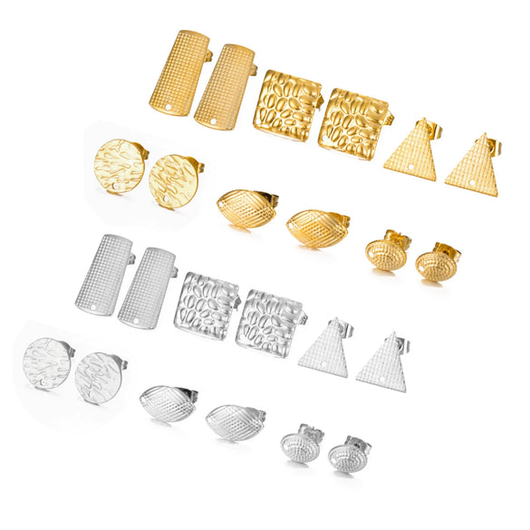 Stainless Steel Geometric Embossed Electroplated Earrings For Diy Making