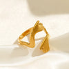 Stainless Steel Geometric Embrace Opening Adjustable Ring For Women With Real Gold Electroplated Treatment