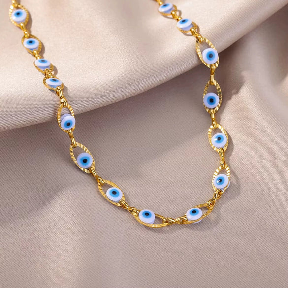 Stainless Steel Geometric Enamel Devil's Eye Clavicle Chain Necklace Electroplated Jewelry