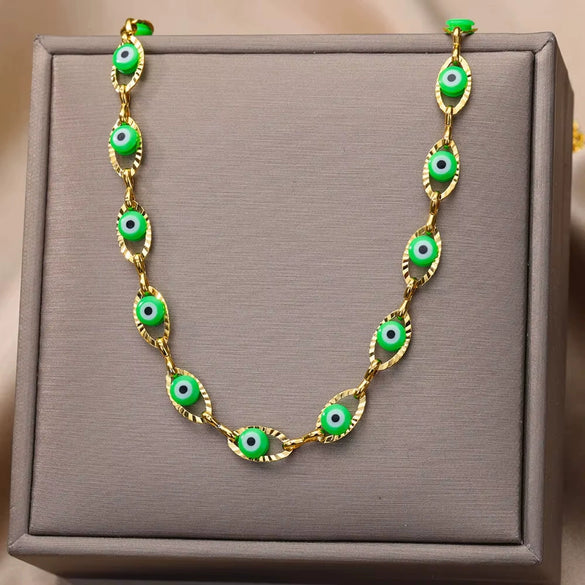 Stainless Steel Geometric Enamel Devil's Eye Clavicle Chain Necklace Electroplated Jewelry