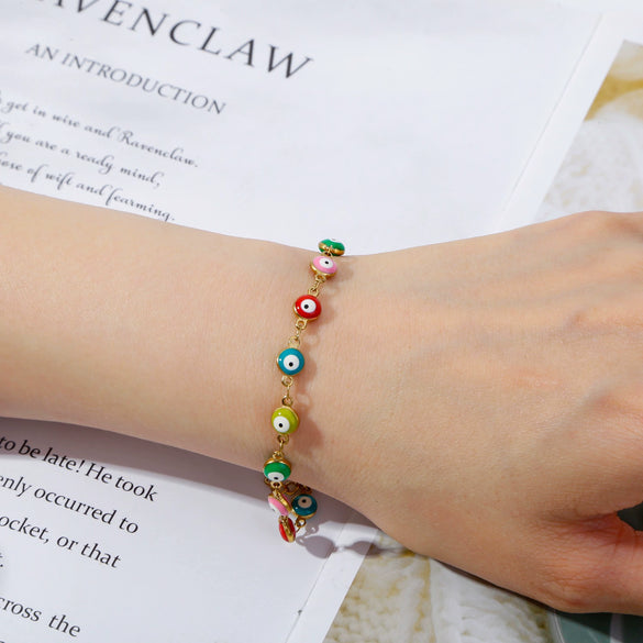 Stainless Steel Geometric Evil Eye Women's Bracelet With Electroplating
