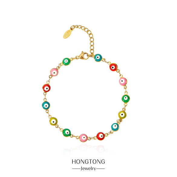 Stainless Steel Geometric Evil Eye Women's Bracelet With Electroplating