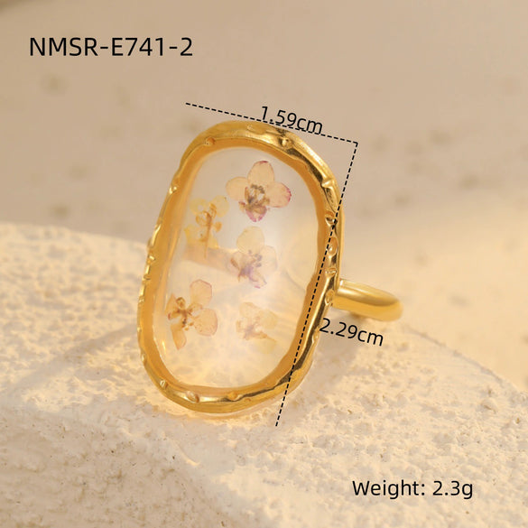 Stainless Steel Geometric Exaggerated And Versatile Asymmetrical Ring Plated With 18K Gold