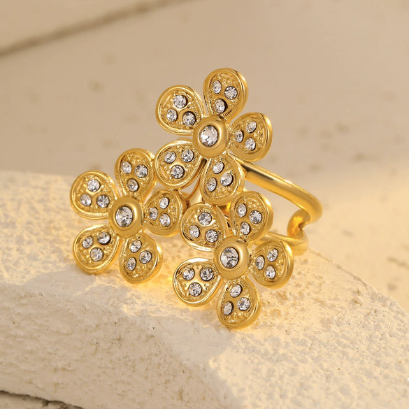 Stainless Steel Geometric Exaggerated And Versatile Asymmetrical Ring Plated With 18K Gold