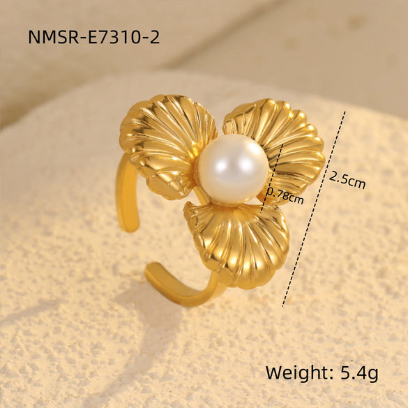 Stainless Steel Geometric Exaggerated And Versatile Asymmetrical Ring Plated With 18K Gold