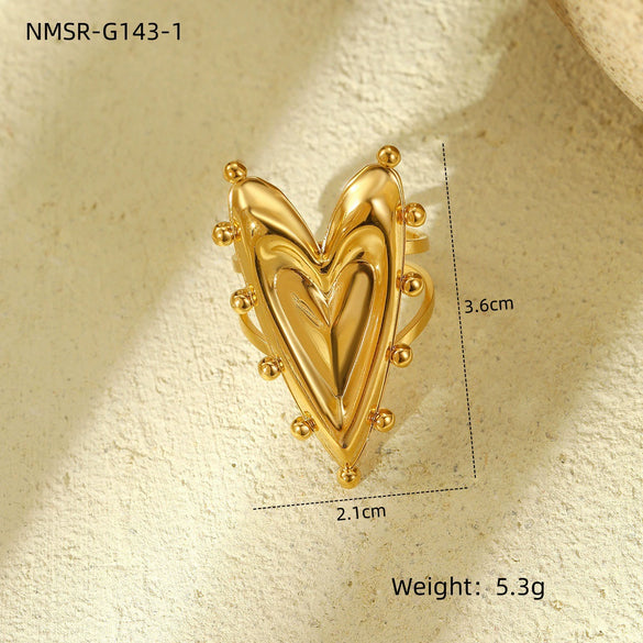Stainless Steel Geometric Exaggerated And Versatile Asymmetrical Ring Plated With 18K Gold