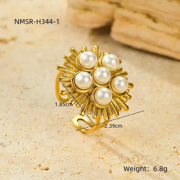 Stainless Steel Geometric Exaggerated And Versatile Asymmetrical Ring Plated With 18K Gold