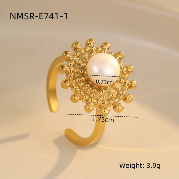 Stainless Steel Geometric Exaggerated And Versatile Asymmetrical Ring Plated With 18K Gold