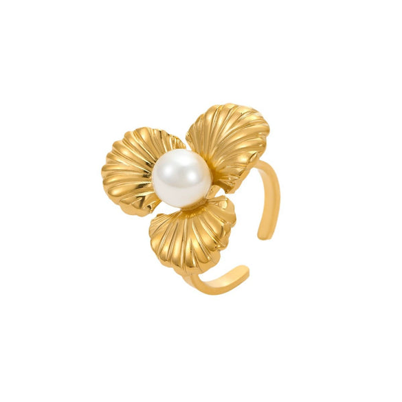 Stainless Steel Geometric Exaggerated And Versatile Asymmetrical Ring Plated With 18K Gold