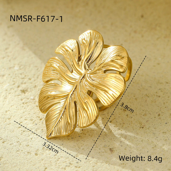 Stainless Steel Geometric Exaggerated And Versatile Asymmetrical Ring Plated With 18K Gold