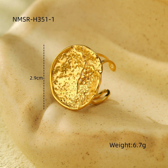 Stainless Steel Geometric Exaggerated And Versatile Asymmetrical Ring Plated With 18K Gold